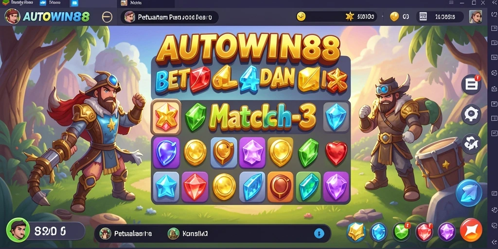 Tampilan gameplay seru dalam AUTOWIN88 dengan tantangan Match-3.