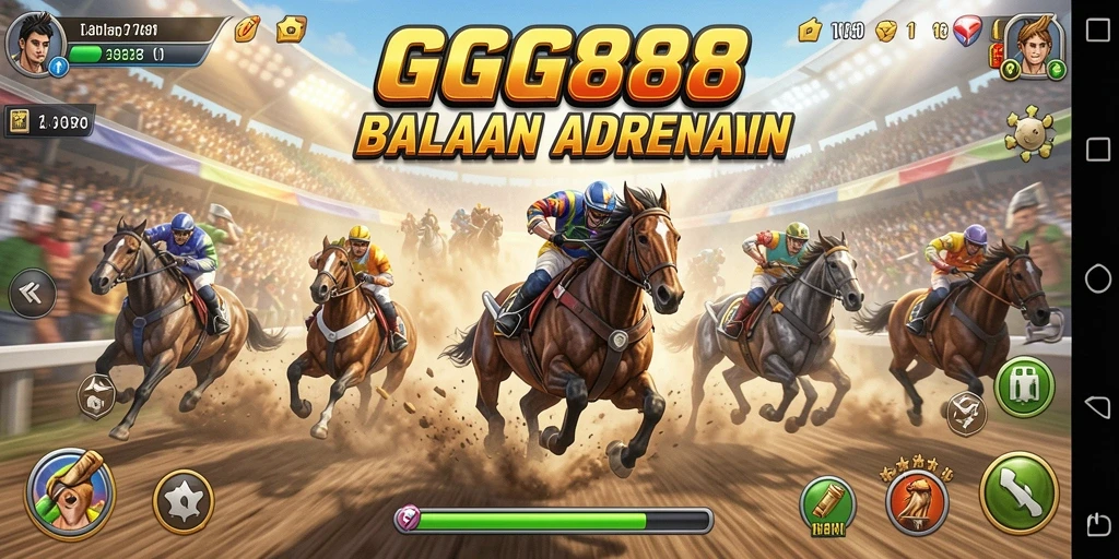 Screenshot utama GGG888 menampilkan balapan di malam hari dengan mobil yang berkecepatan tinggi.