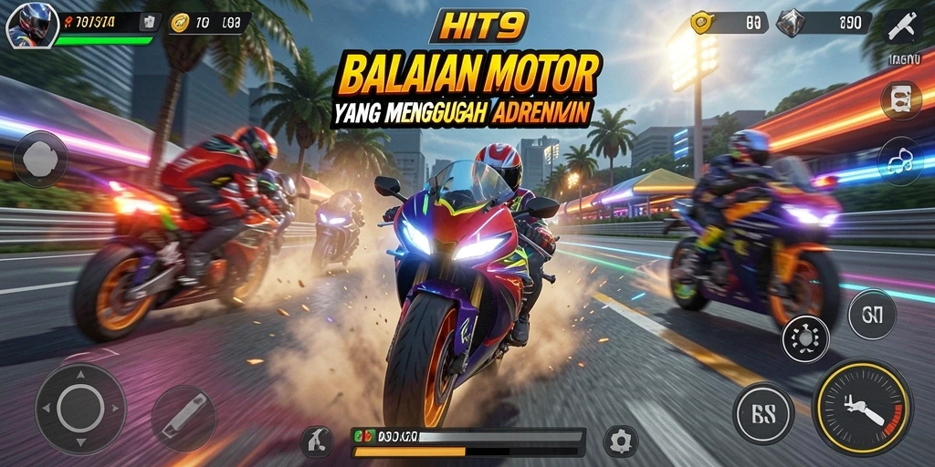 Screenshot HIT9 menampilkan aksi balapan motor yang seru dan mendebarkan.