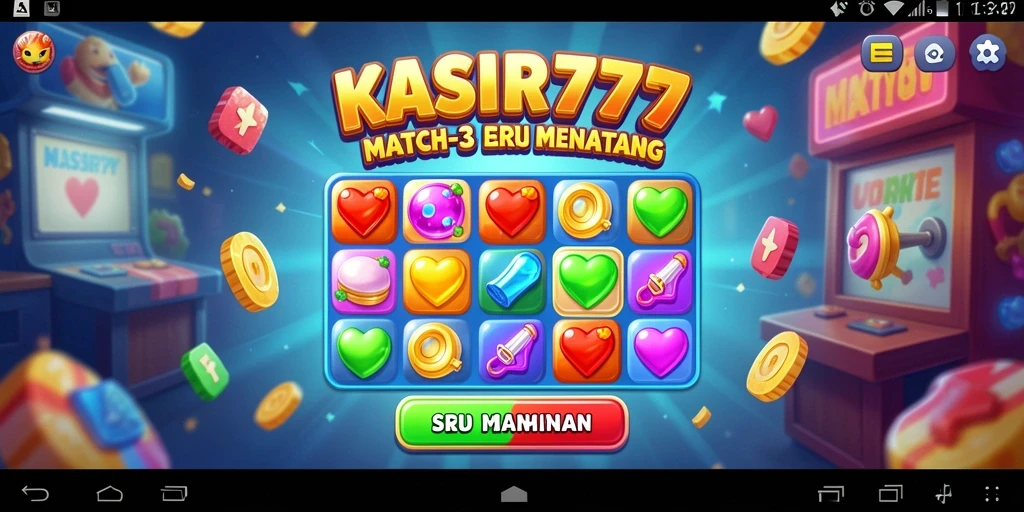 Tampilan gameplay KASIR777 dengan tantangan Match-3 yang seru.
