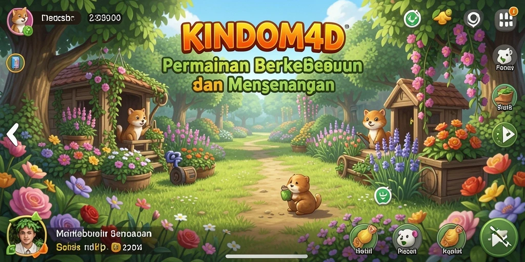 Screenshot gameplay KINDOM4D dengan elemen berkebun yang menarik.