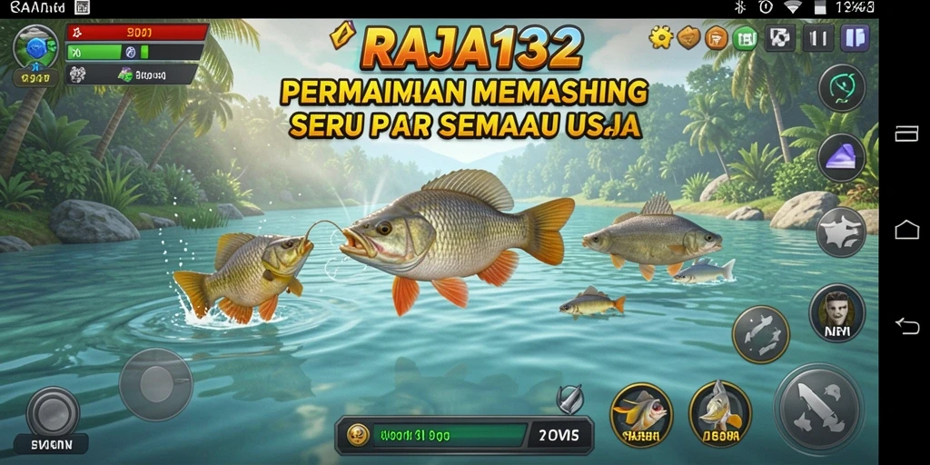Tampilan gameplay RAJA132 yang menarik saat menangkap ikan.