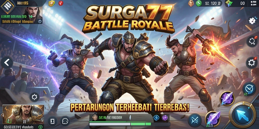 Tampilan aksi mendebarkan dari gameplay Battle Royale SURGA77.