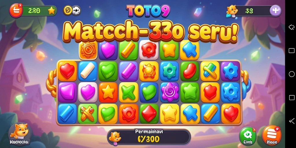 Screenshot gameplay TOTO9 menunjukkan keseruan mencocokkan buah.
