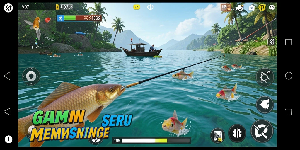 Tampilan gameplay V07 yang menegangkan saat menangkap ikan.